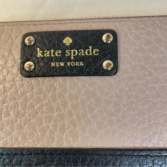 Kate Spade Leather Continental Wallet Zip Around Black Tan Color Block WLRU2749 - Picture 6 of 9